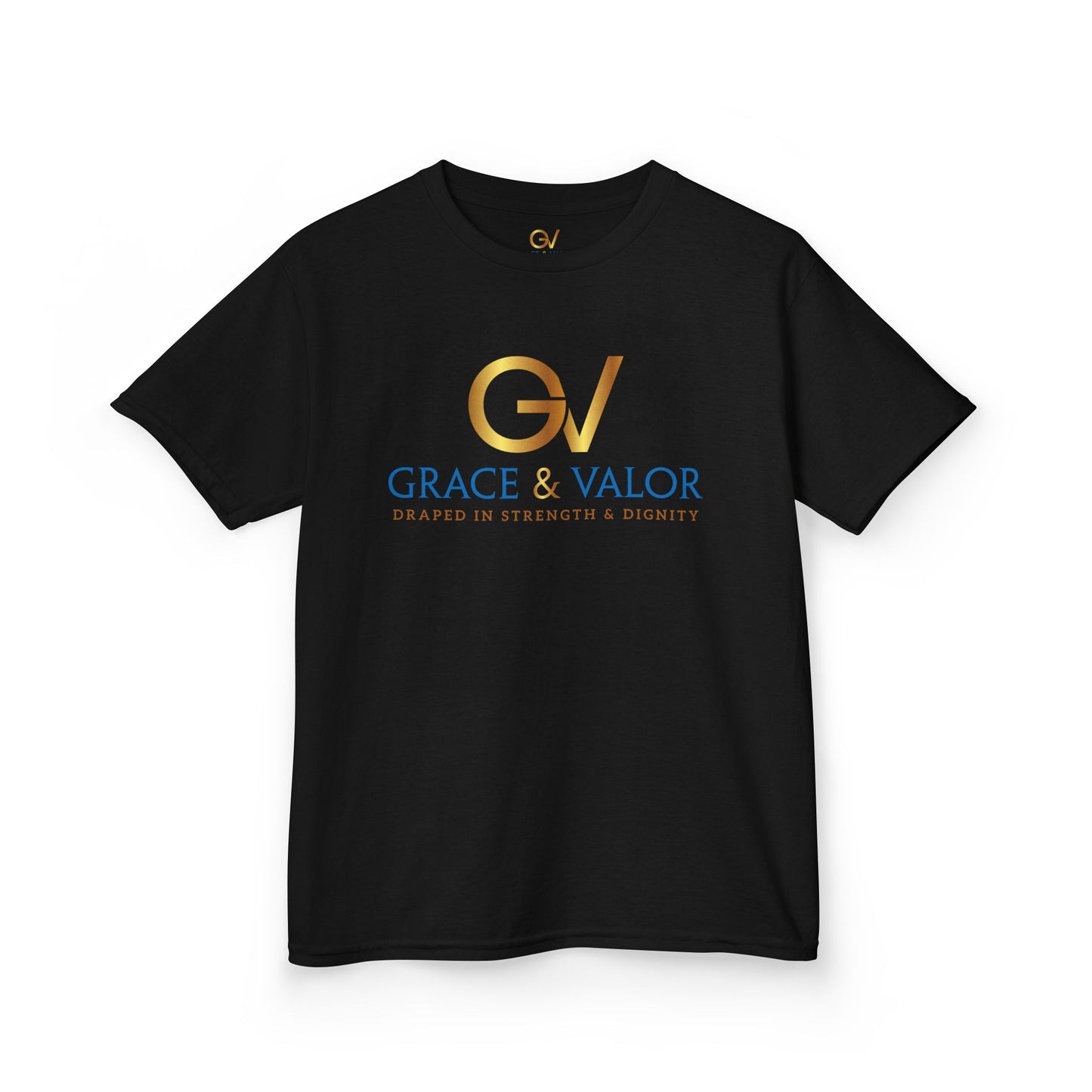 Kids Grace & Valor Tee Gold Original font total - God Favors Me Design - Stylish Cotton Shirt