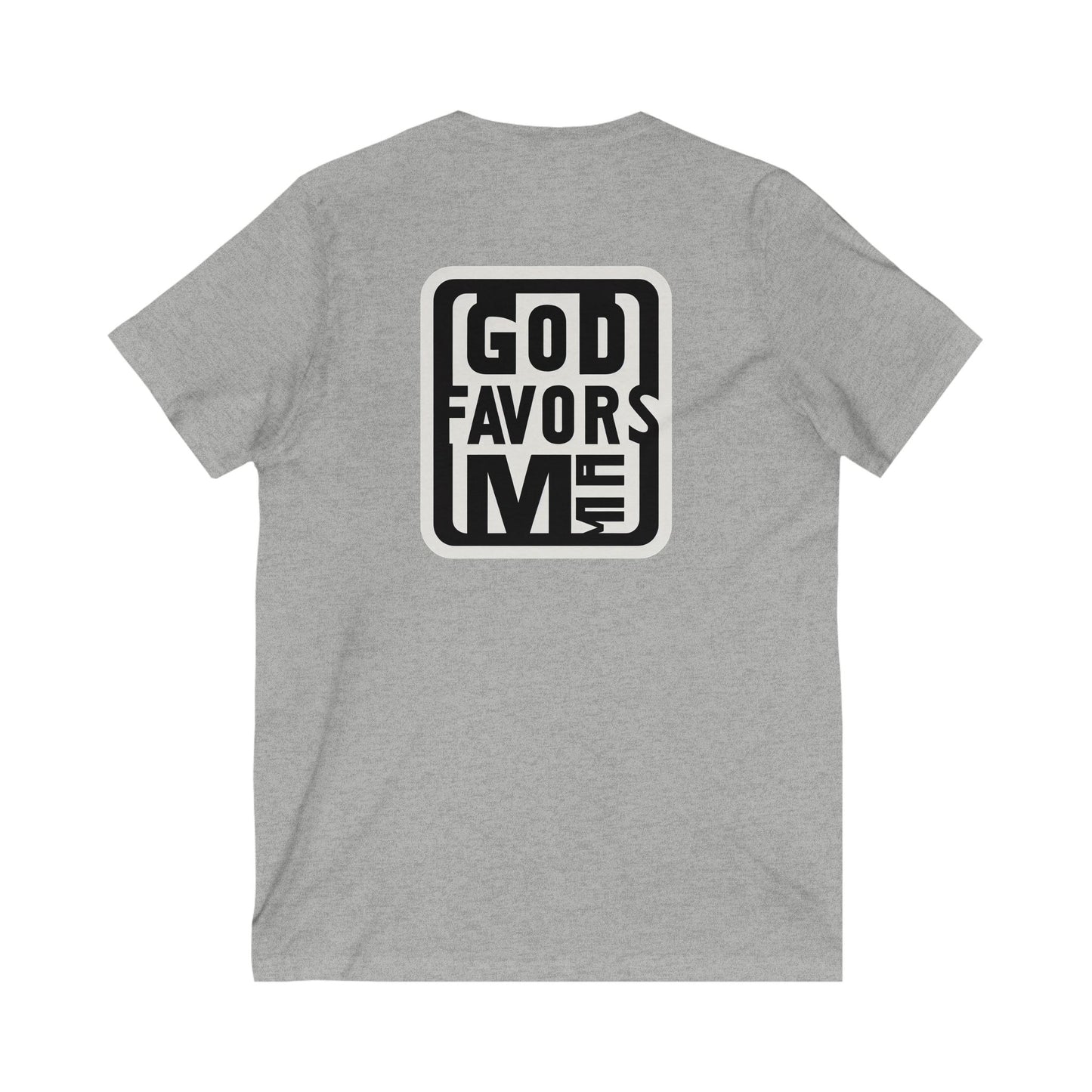 Inspirational Unisex V-Neck Tee - "God Favors Me" Blk font