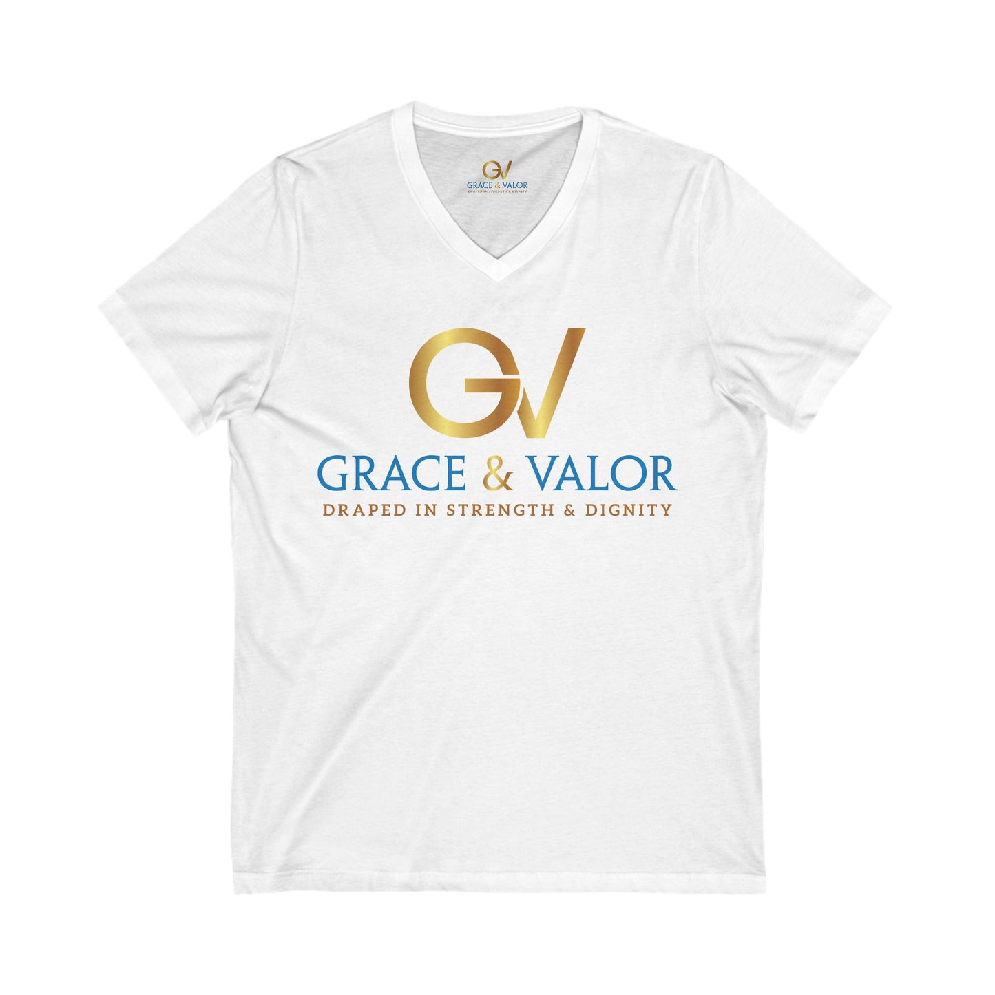 Inspirational Unisex V-Neck Tee - "God Favors Me" Gold Original Logo