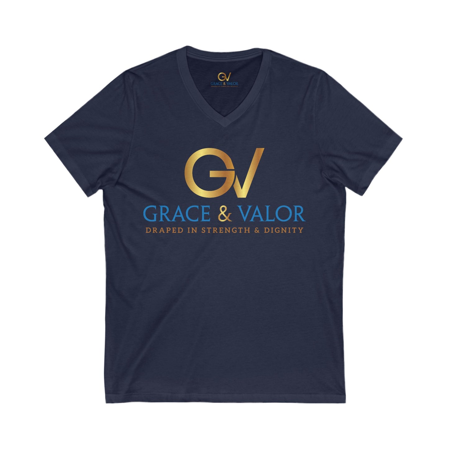 Inspirational Unisex V-Neck Tee - "God Favors Me" Gold Original Logo