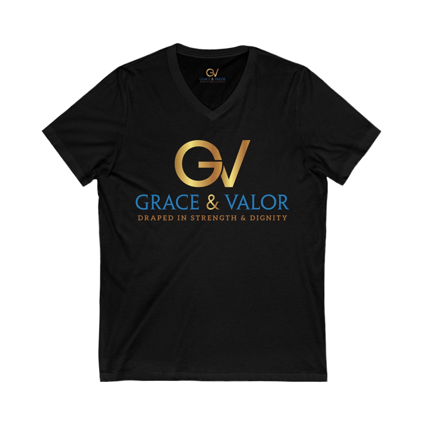 Inspirational Unisex V-Neck Tee - "God Favors Me" Gold Original Logo