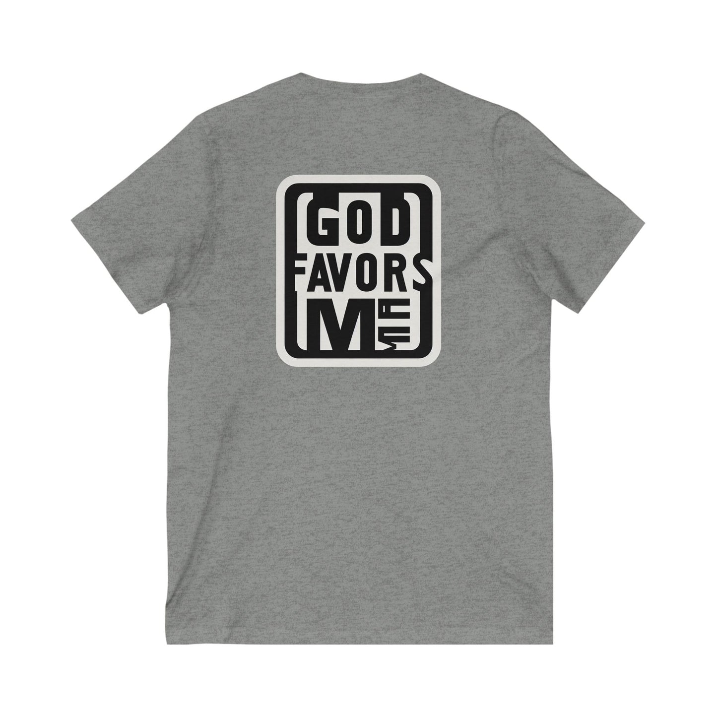 Inspirational Unisex V-Neck Tee - "God Favors Me" Blk font