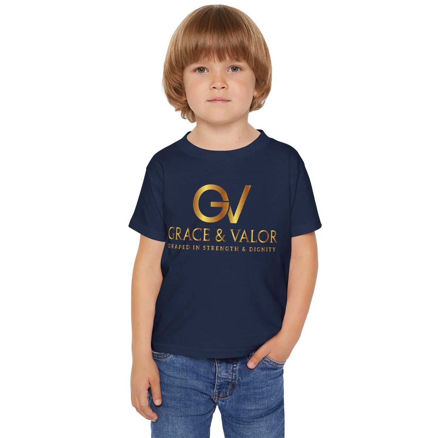 Grace & Valor Toddler T-Shirt - Gold Scripture Design