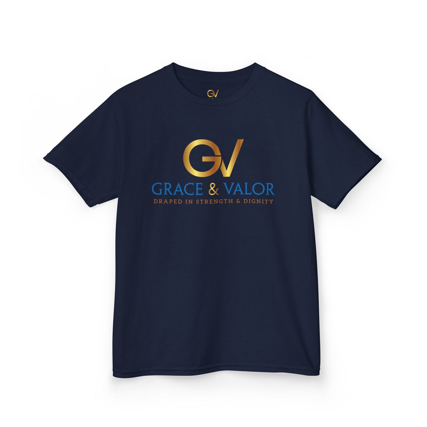Kids Grace & Valor Tee Gold Original font total - God Favors Me Design - Stylish Cotton Shirt