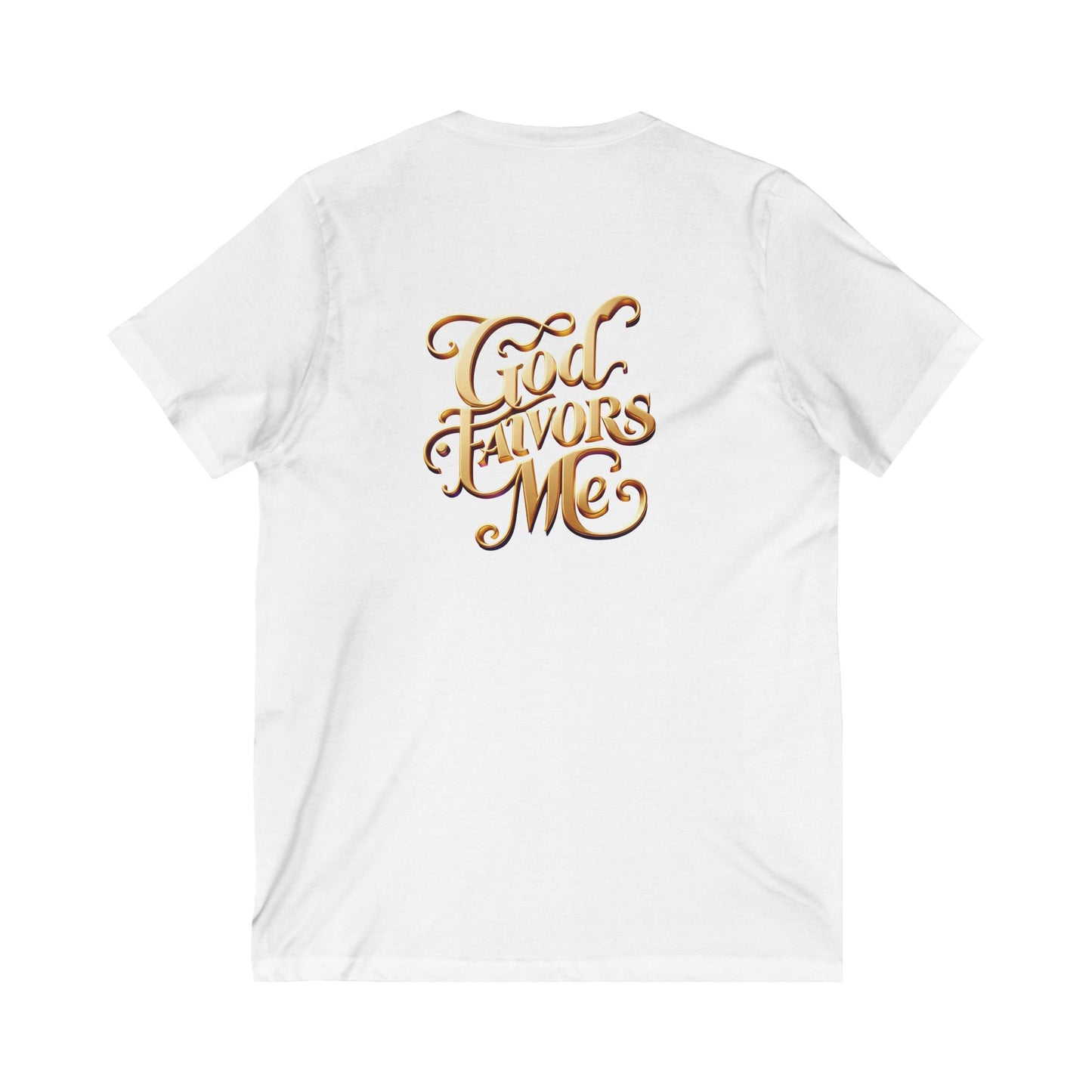 Inspirational Unisex V-Neck Tee - "God Favors Me" Gold Original Logo