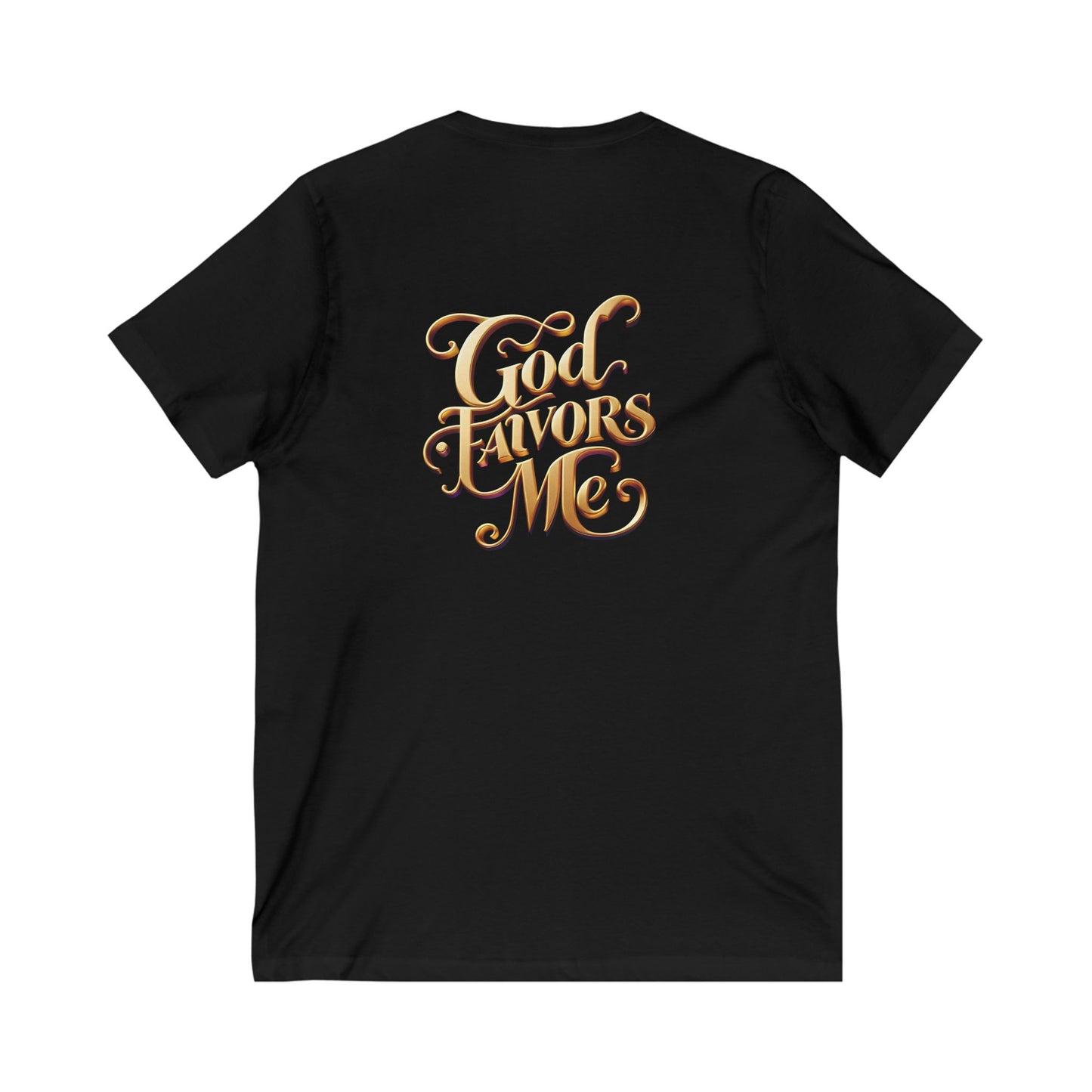Inspirational Unisex V-Neck Tee - "God Favors Me" Gold Original Logo