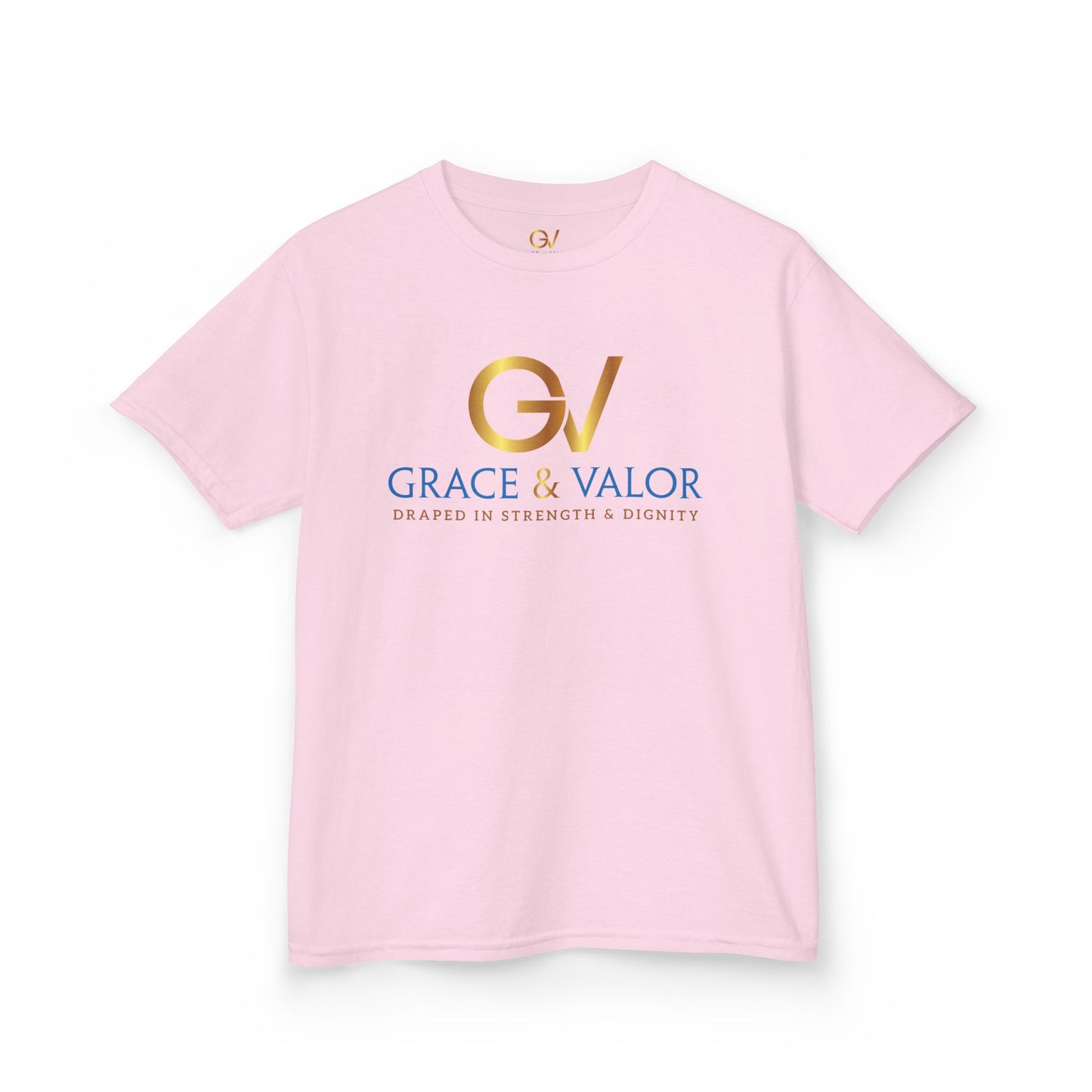 Kids Grace & Valor Tee Gold Original font total - God Favors Me Design - Stylish Cotton Shirt