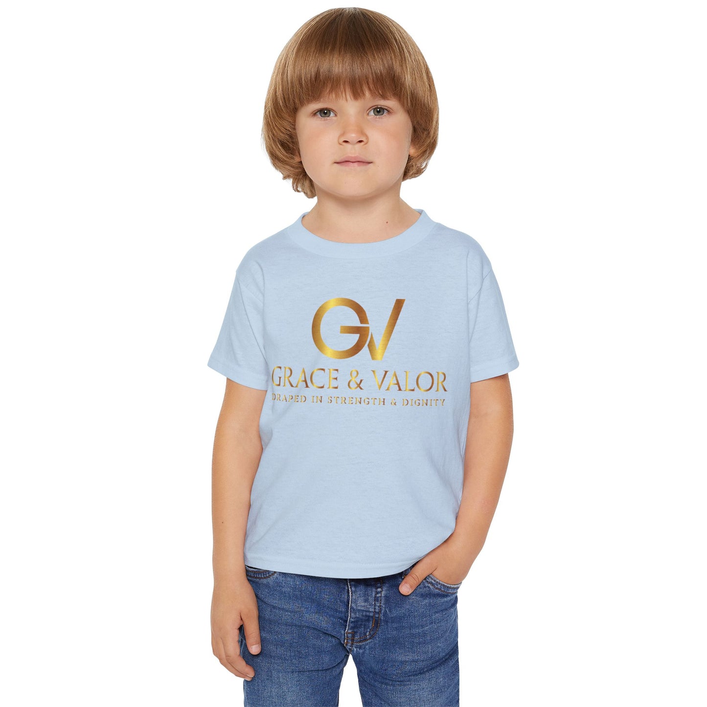 Grace & Valor Toddler T-Shirt - Gold Scripture Design