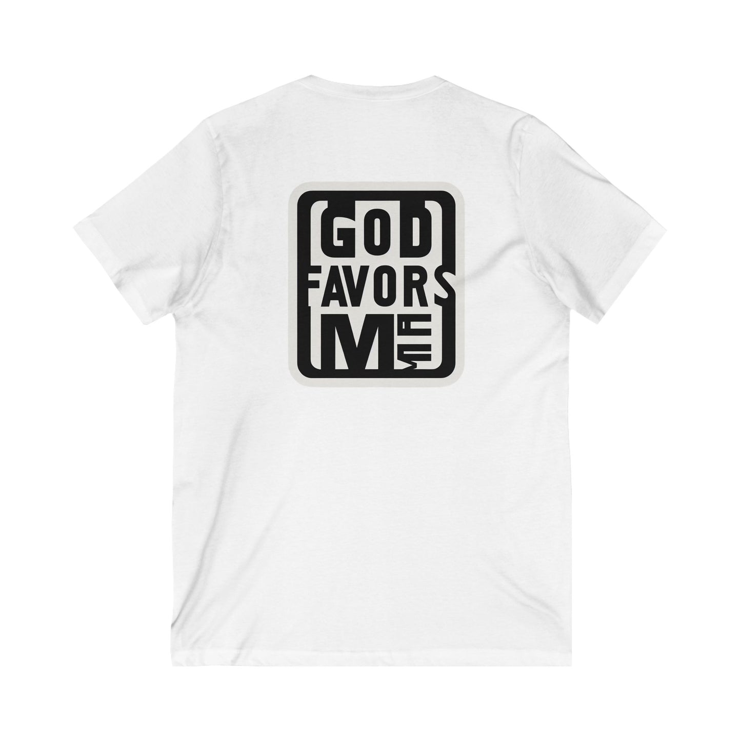 Inspirational Unisex V-Neck Tee - "God Favors Me" Blk font