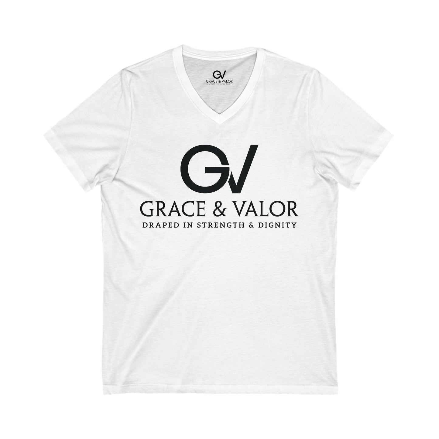 Inspirational Unisex V-Neck Tee - "God Favors Me" Blk font