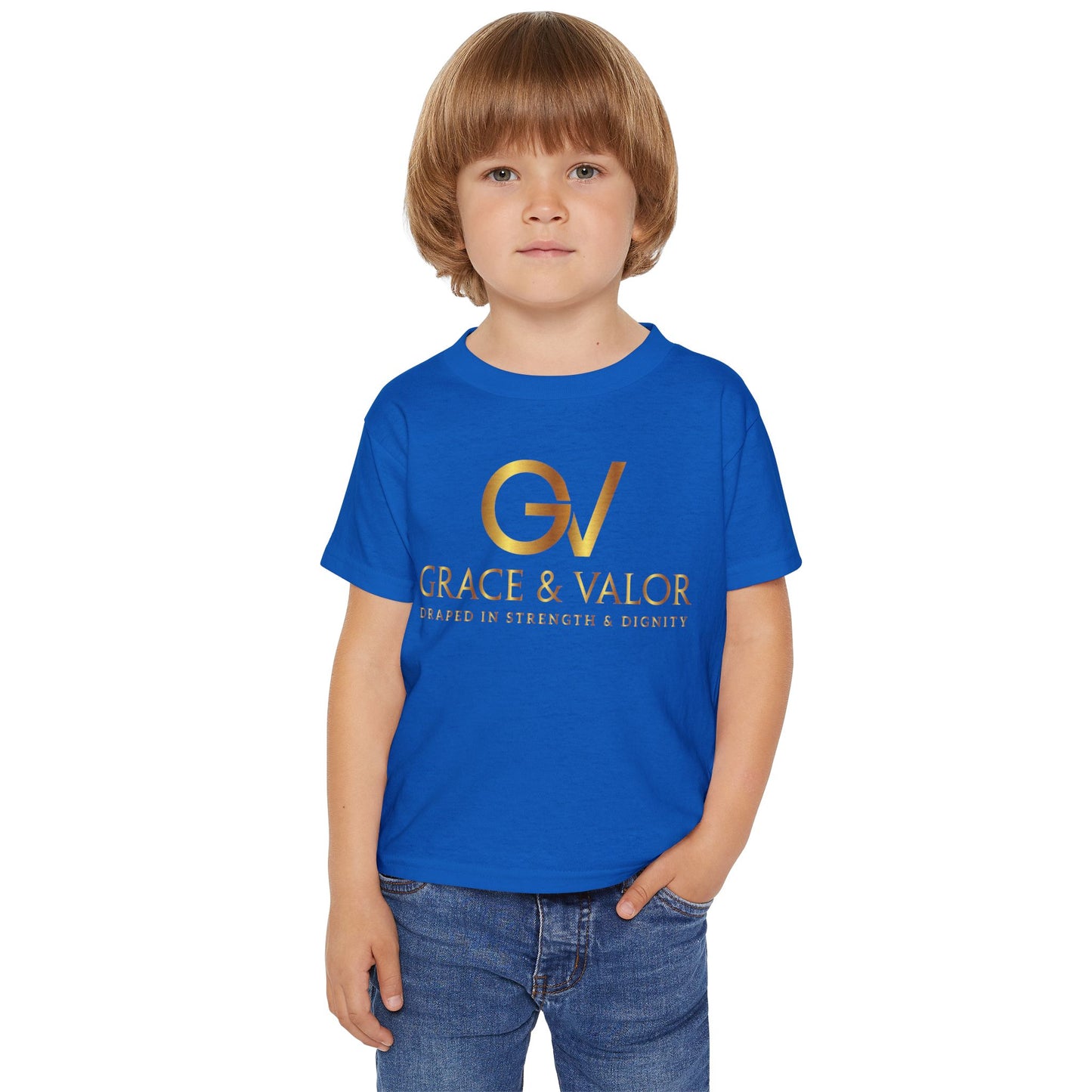 Grace & Valor Toddler T-Shirt - Gold Scripture Design