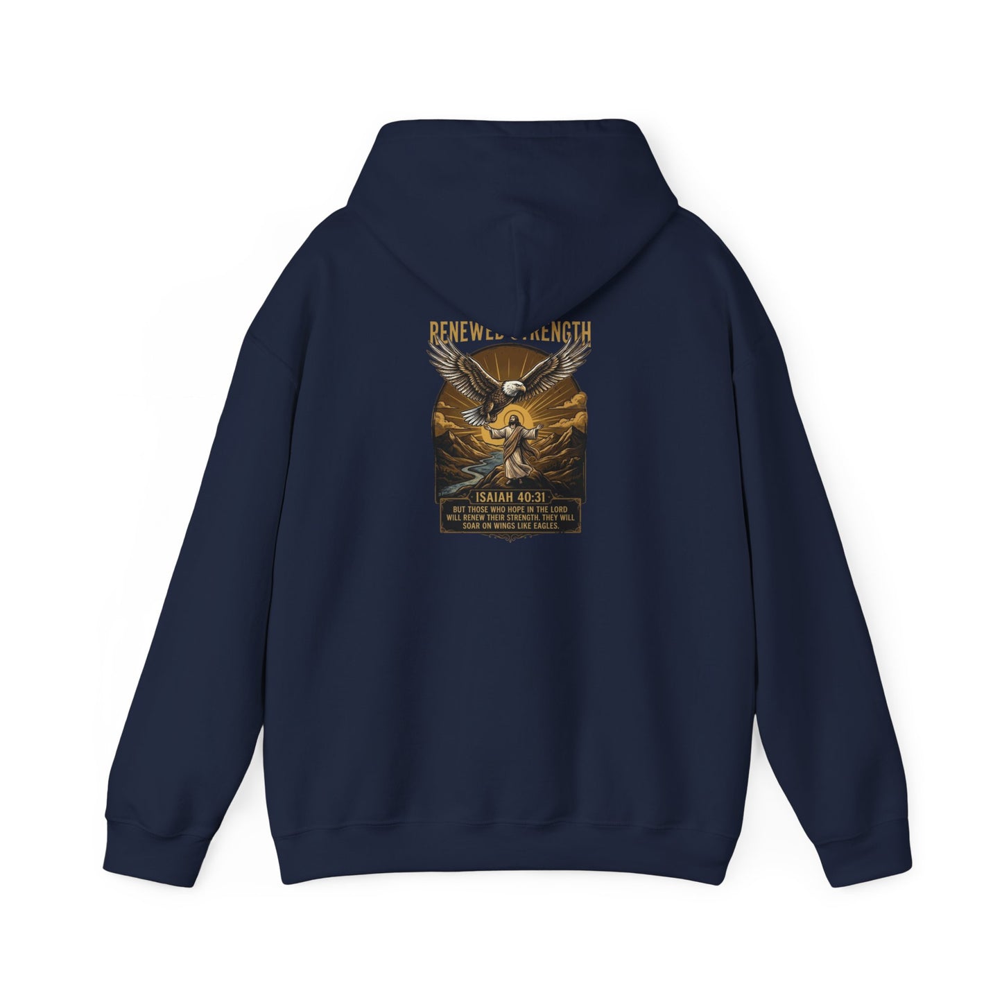 Renewed Strength Unisex Christian Hoodie | GV Gold Monogram Collection Isaiah 40:31 Bible Verse Faith Streetwear Apparel