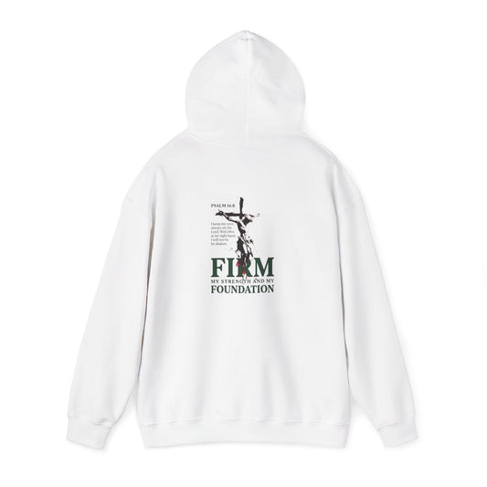 Firm Foundation Unisex Christian Hoodie | GV Gold Monogram Collection Psalm 16:8 Bible Verse Faith Streetwear Apparel
