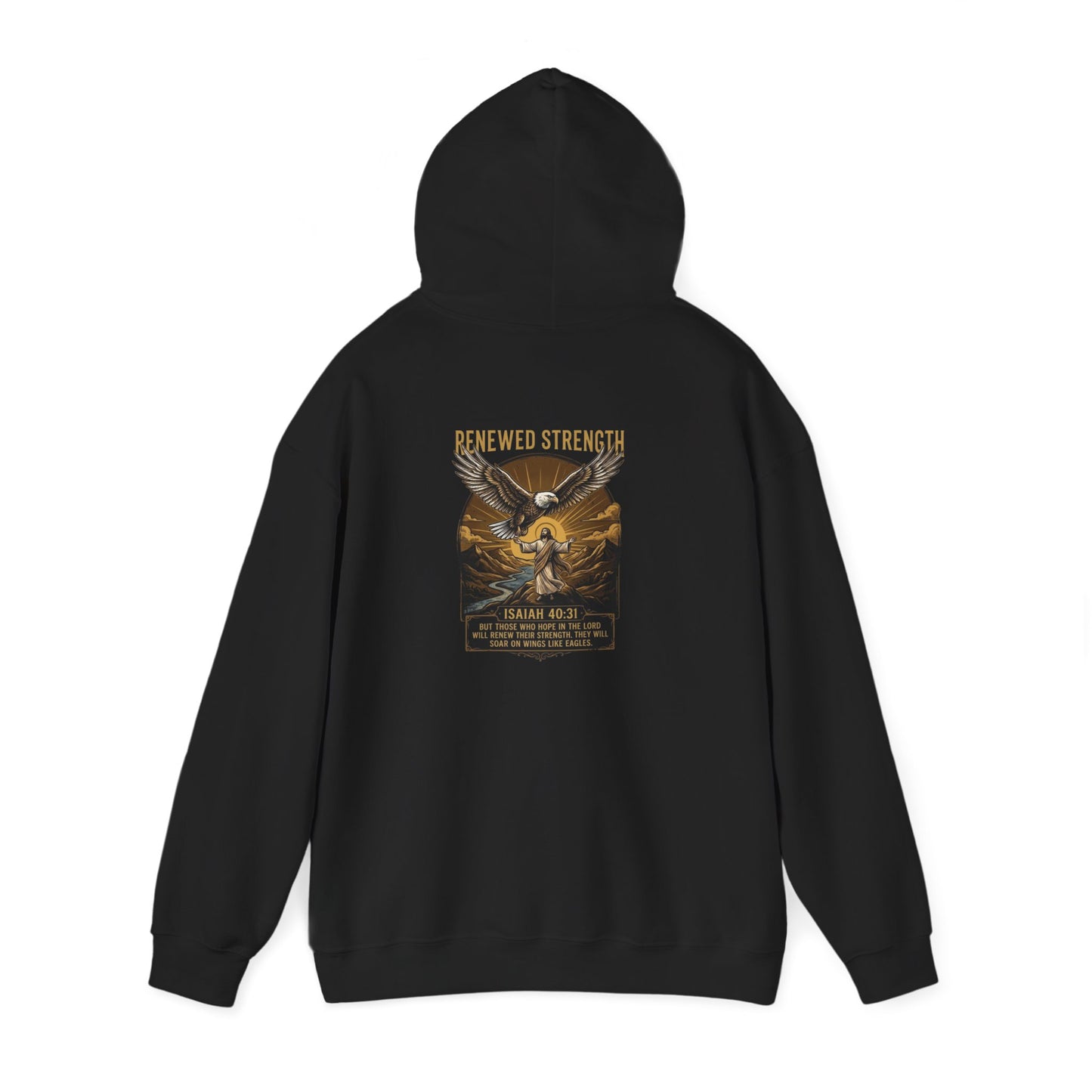Renewed Strength Unisex Christian Hoodie | GV Gold Monogram Collection Isaiah 40:31 Bible Verse Faith Streetwear Apparel