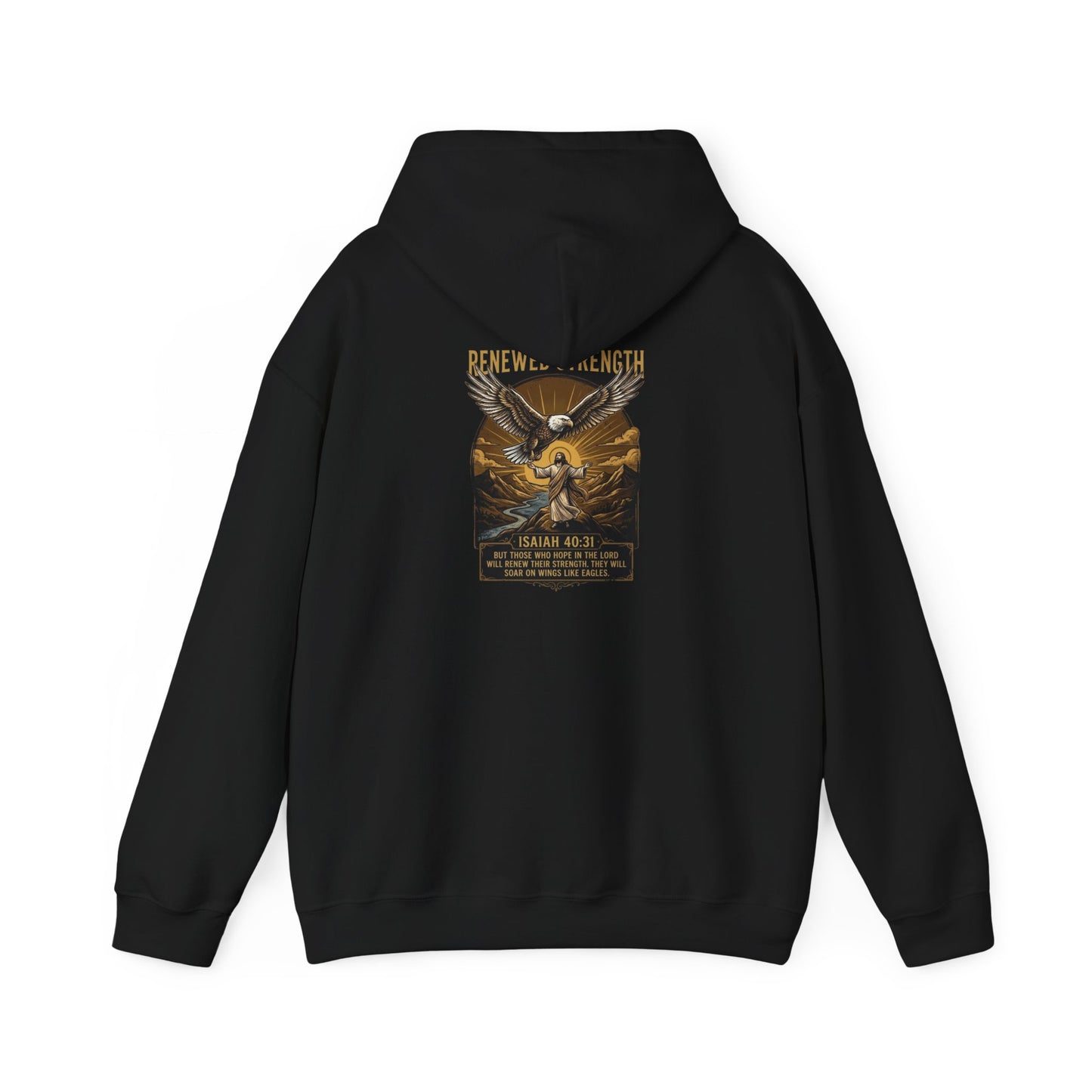 Renewed Strength Unisex Christian Hoodie | GV Gold Monogram Collection Isaiah 40:31 Bible Verse Faith Streetwear Apparel