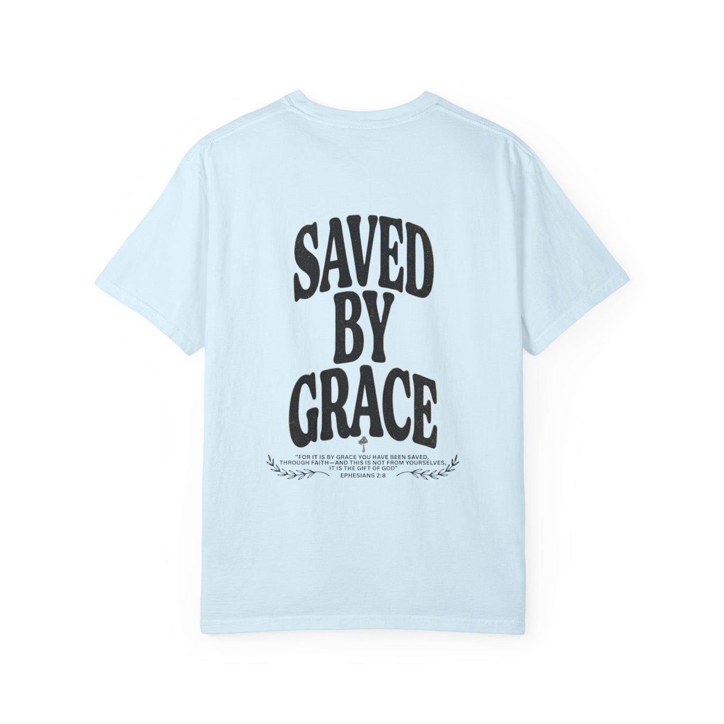 Saved by Grace Unisex Christian T-Shirt | GV Gold Monogram Collection Ephesians 2:8 Bible Verse Faith Streetwear Apparel