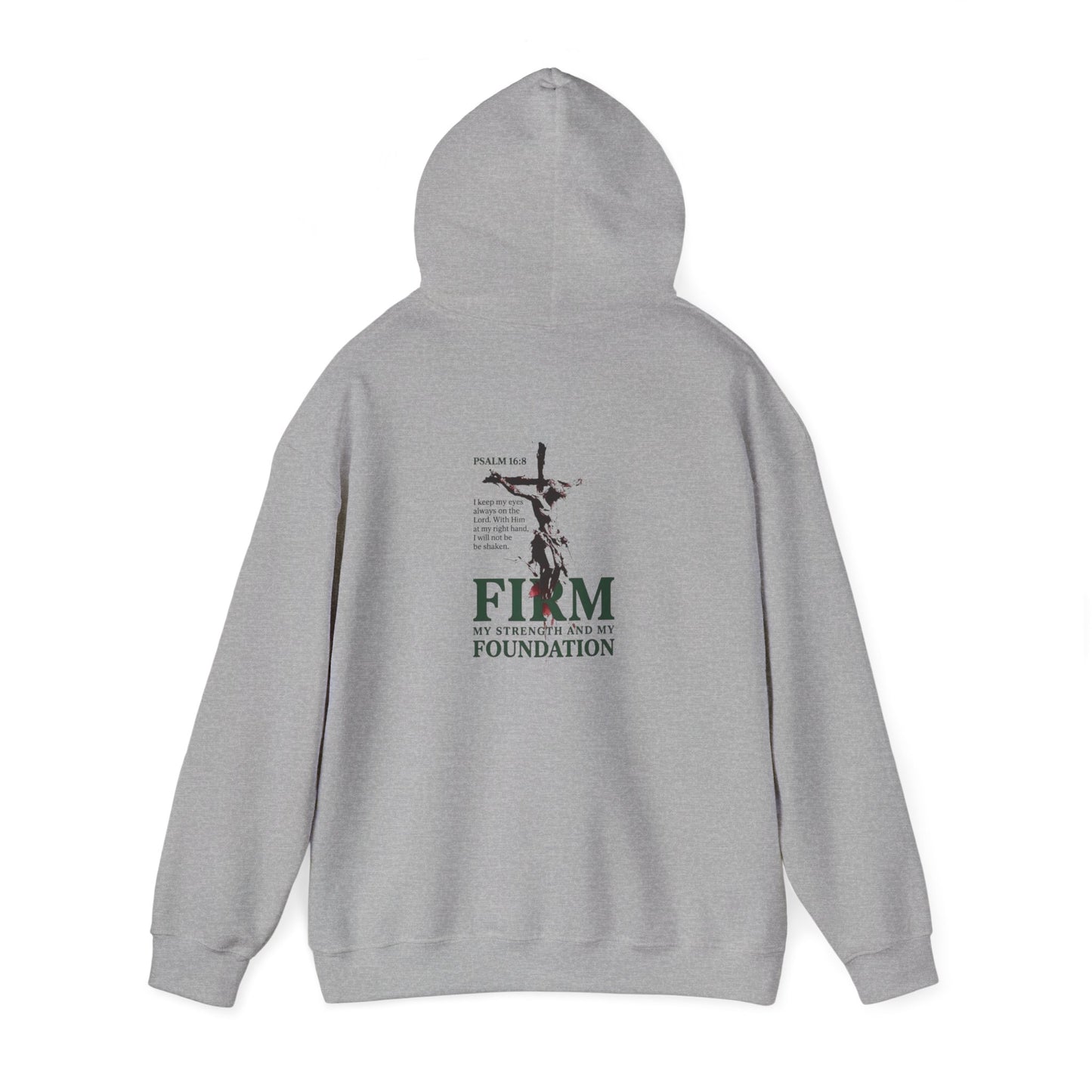 Firm Foundation Unisex Christian Hoodie | GV Gold Monogram Collection Psalm 16:8 Bible Verse Faith Streetwear Apparel