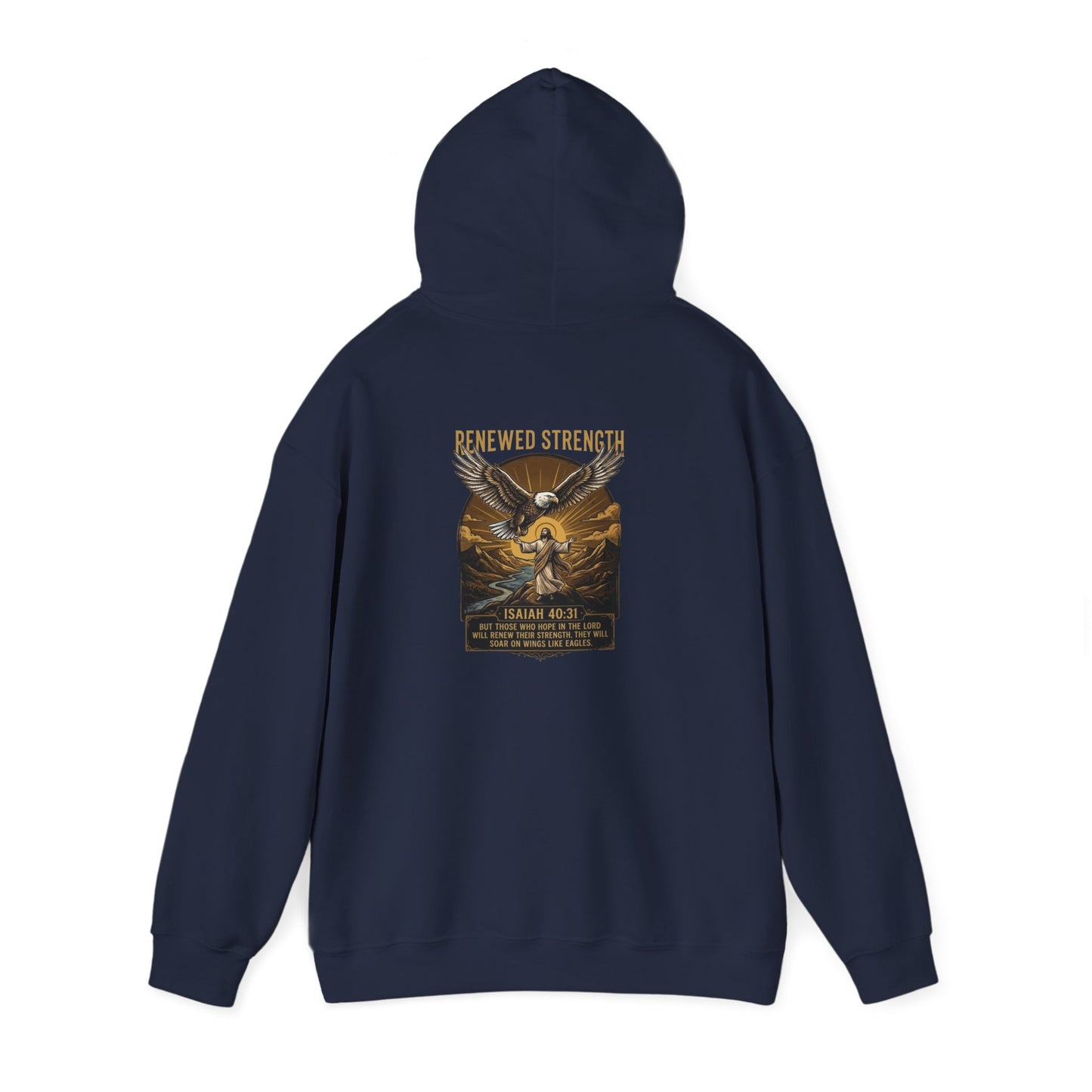 Renewed Strength Unisex Christian Hoodie | GV Gold Monogram Collection Isaiah 40:31 Bible Verse Faith Streetwear Apparel