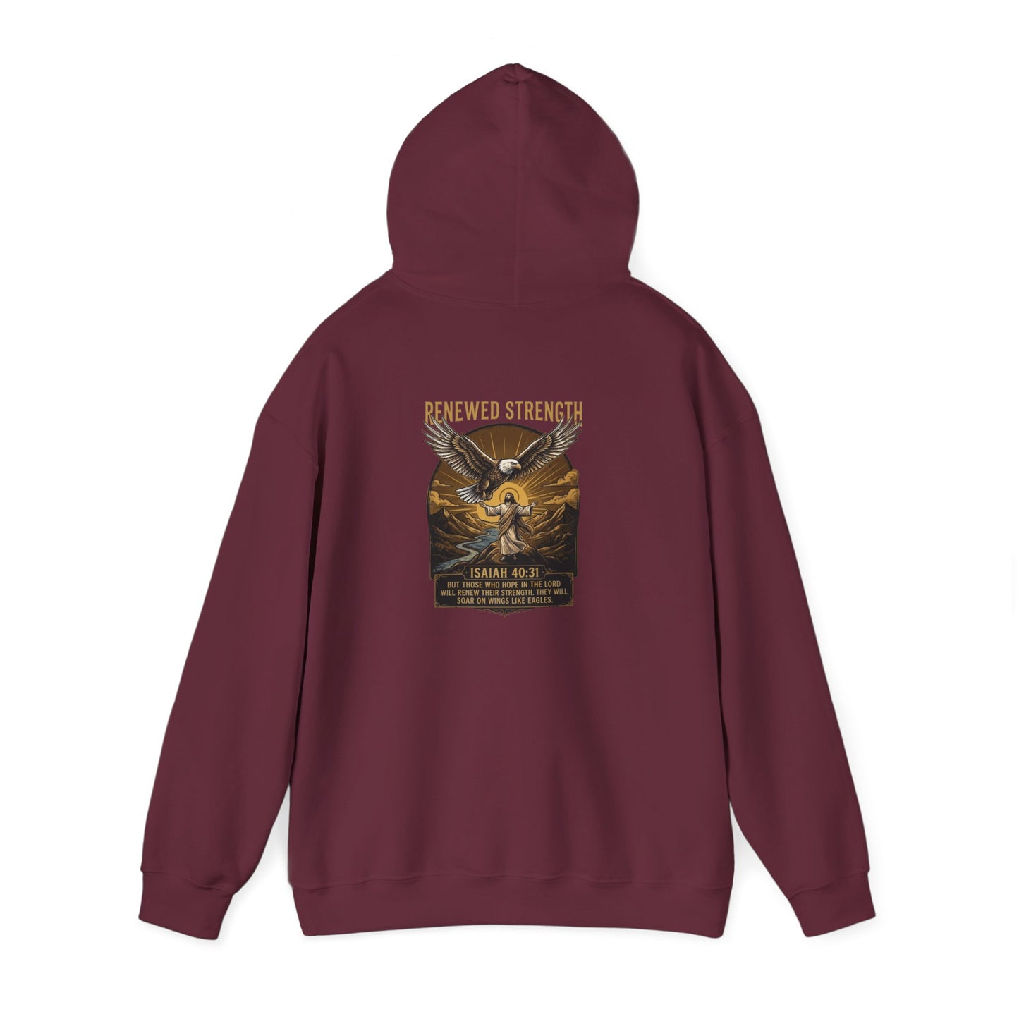Renewed Strength Unisex Christian Hoodie | GV Gold Monogram Collection Isaiah 40:31 Bible Verse Faith Streetwear Apparel