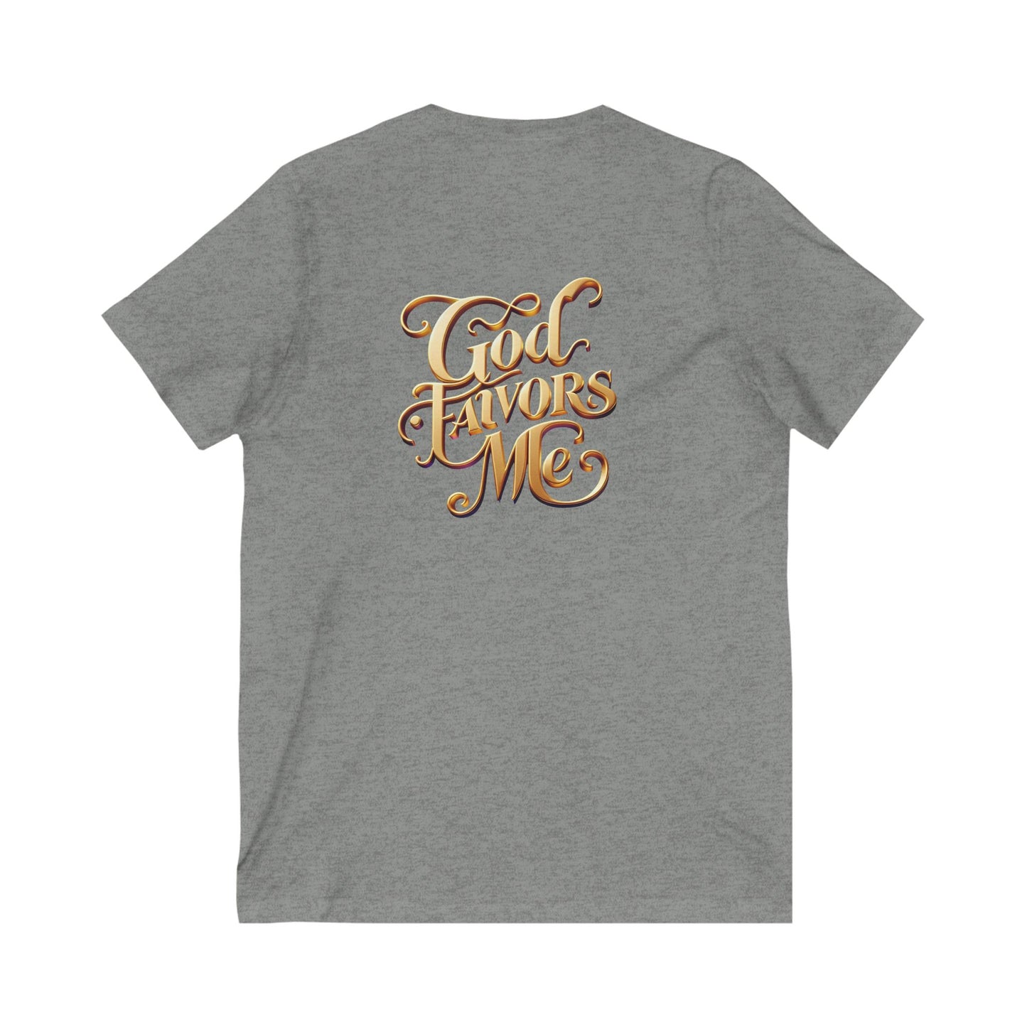 Inspirational Unisex V-Neck Tee - "God Favors Me" Gold Original Logo