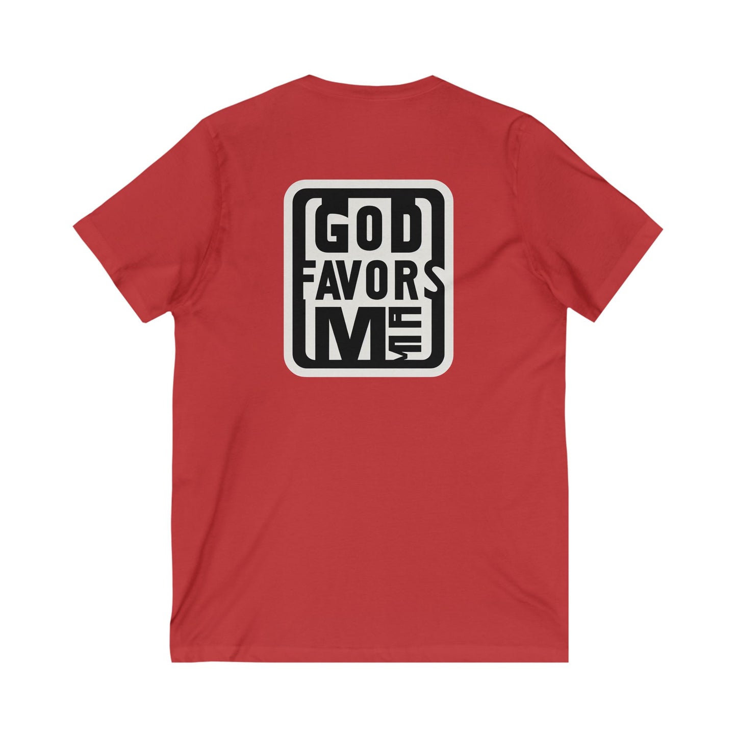 Inspirational Unisex V-Neck Tee - "God Favors Me" Blk font