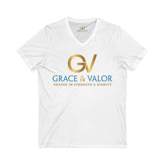 Inspirational Unisex V-Neck Tee - "God Favors Me" Gold Original Logo