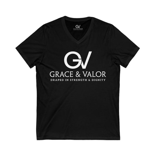 Inspirational Unisex V-Neck Tee - "God Favors Me" White font