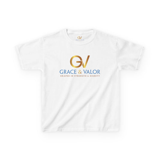 Kids Grace & Valor Tee Gold Original font total - God Favors Me Design - Stylish Cotton Shirt