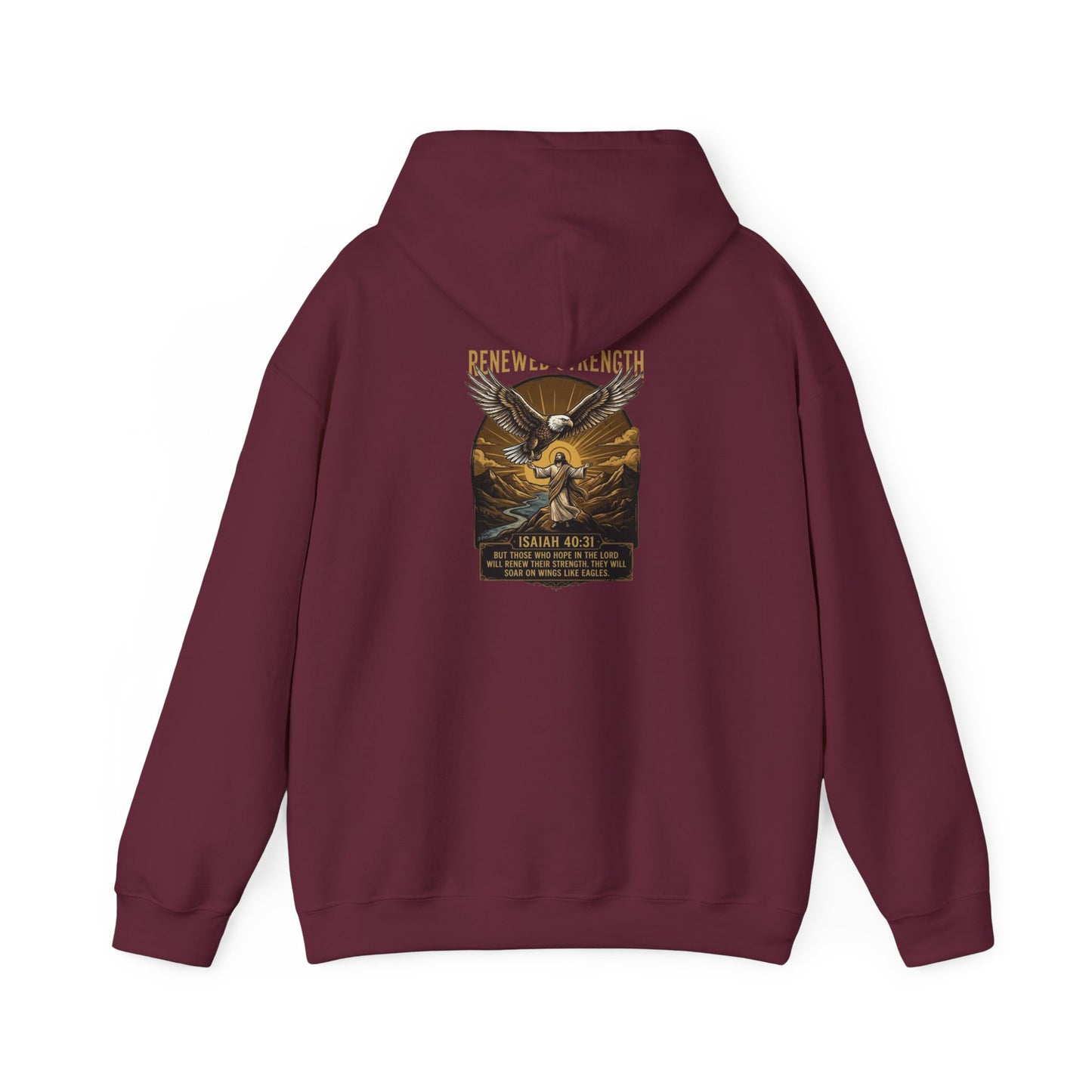 Renewed Strength Unisex Christian Hoodie | GV Gold Monogram Collection Isaiah 40:31 Bible Verse Faith Streetwear Apparel