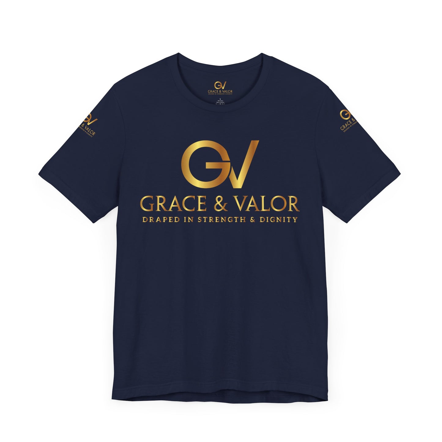 GV All Gold font God Favors - Grace & Valor Unisex Jersey Short Sleeve Tee - Strength & Dignity Apparel