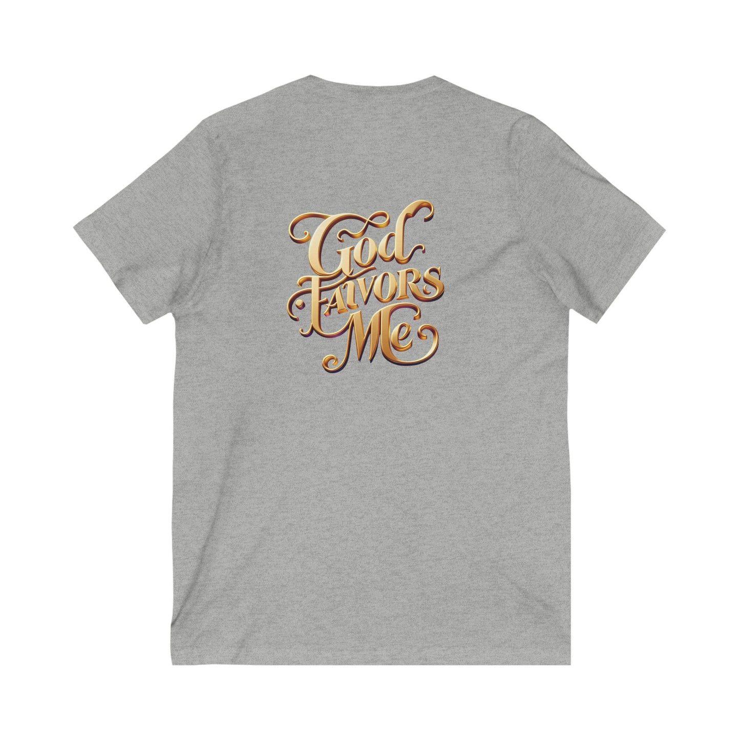 Inspirational Unisex V-Neck Tee - "God Favors Me" Gold Original Logo