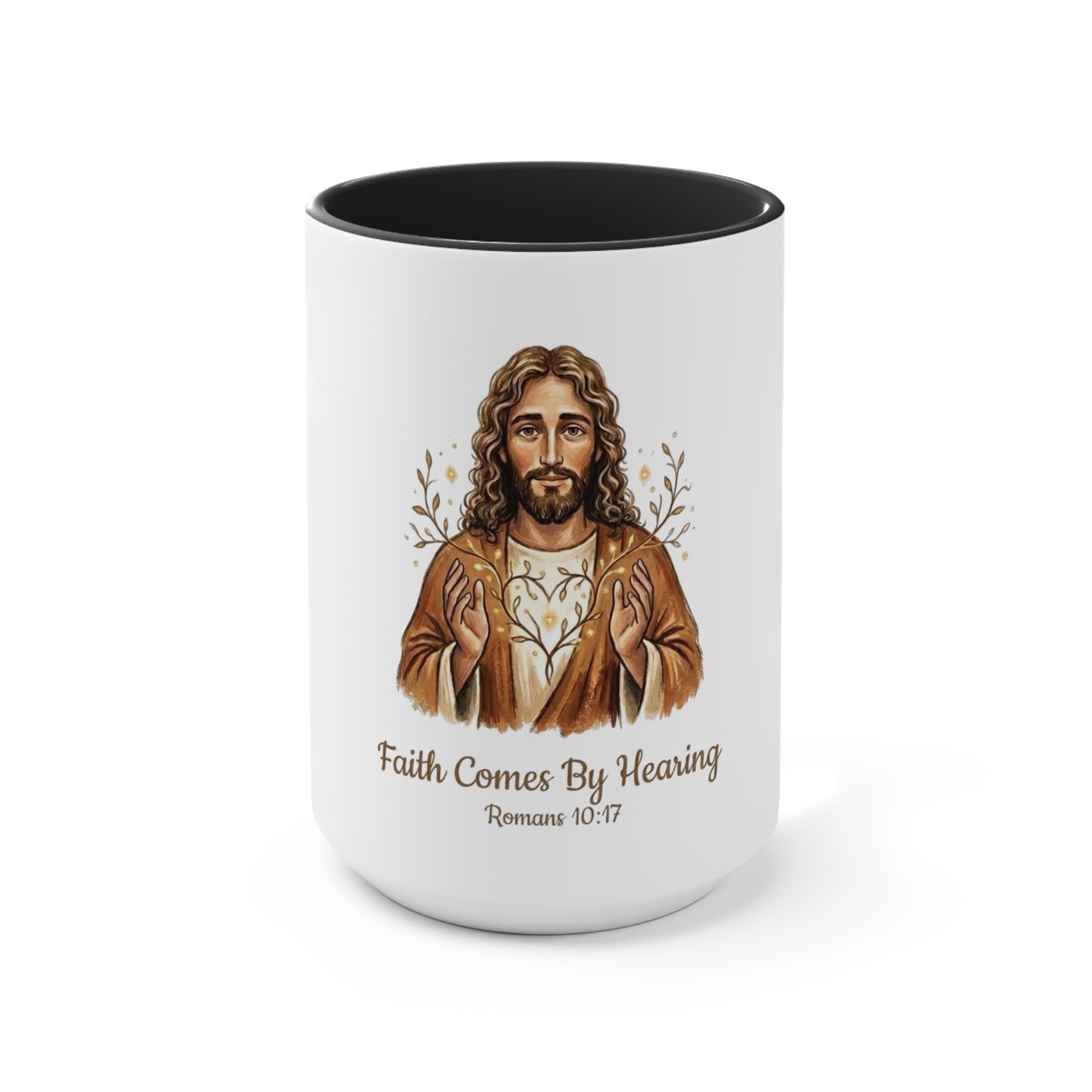 Faith-Based Christian Mug – Faith Comes By Hearing Jesus Coffee Cup | Encouraging Religious Gift for Christians | Inspirational Christian Drinkware
