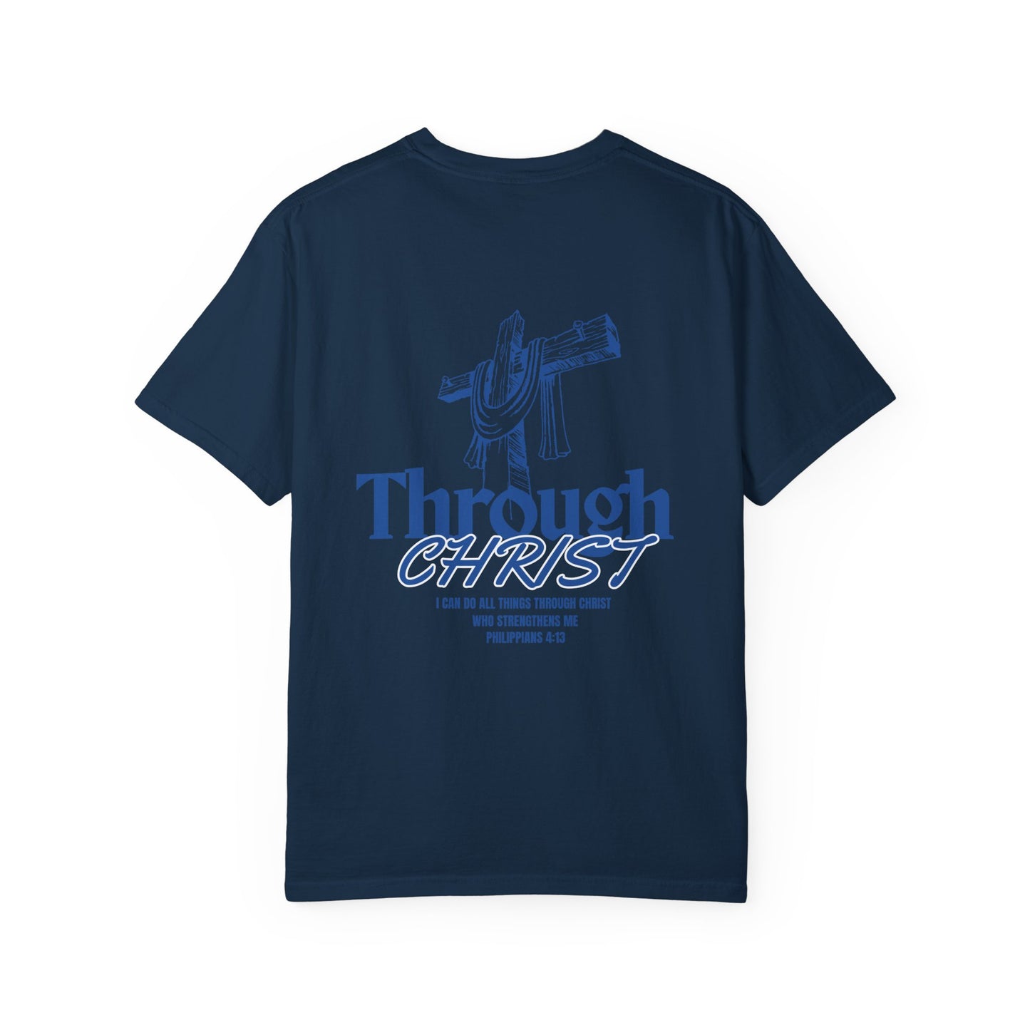 Through Christ Unisex Christian T-Shirt | GV Gold Monogram Collection Philippians 4:13 Bible Verse Faith Streetwear Apparel