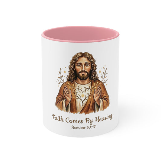 Faith-Based Christian Mug – Faith Comes By Hearing Jesus Coffee Cup | Encouraging Religious Gift for Christians | Inspirational Christian Drinkware