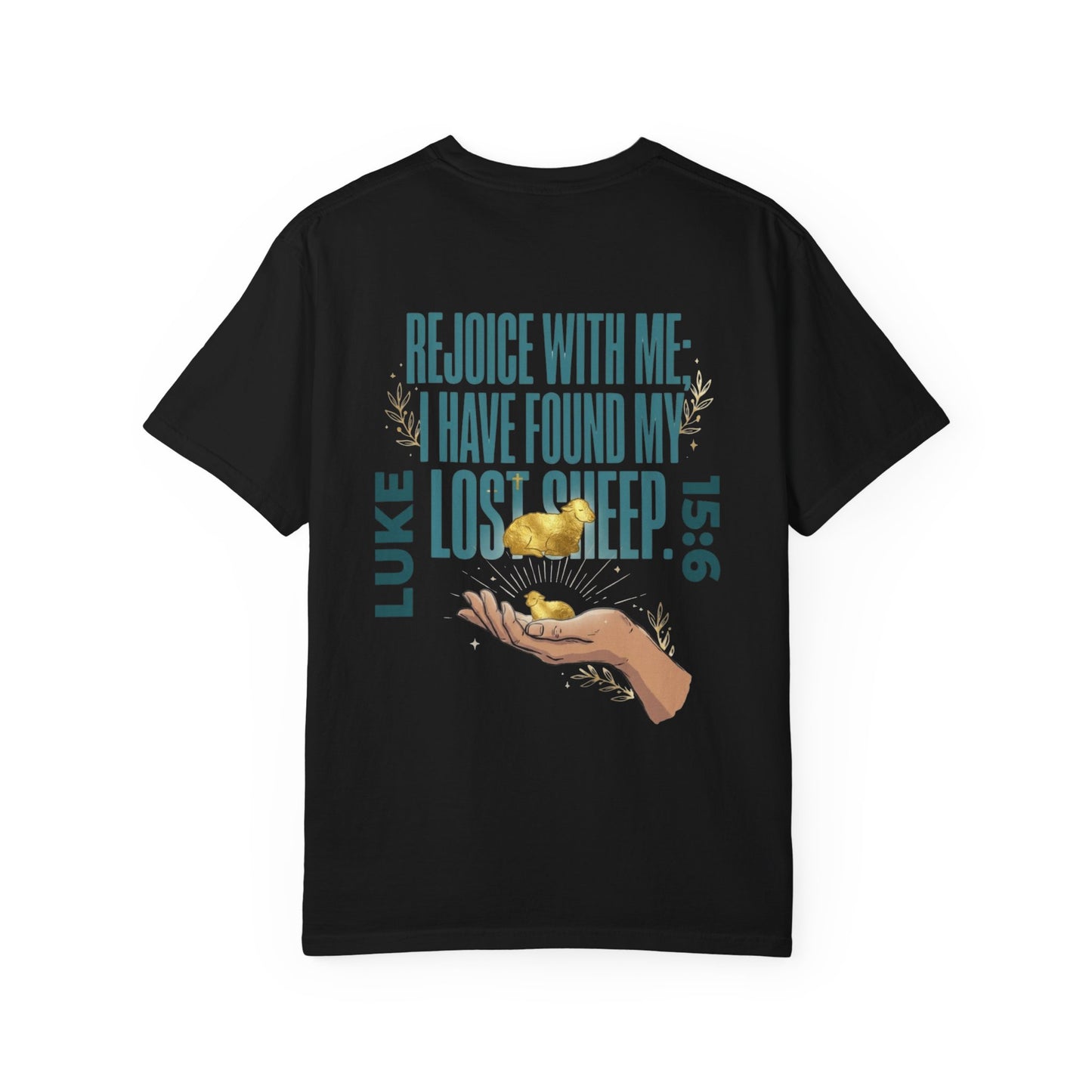 Rejoice With Me Lost Sheep Unisex Christian T-Shirt | GV Gold Monogram Collection Luke 15:6 Bible Verse Faith Streetwear Apparel