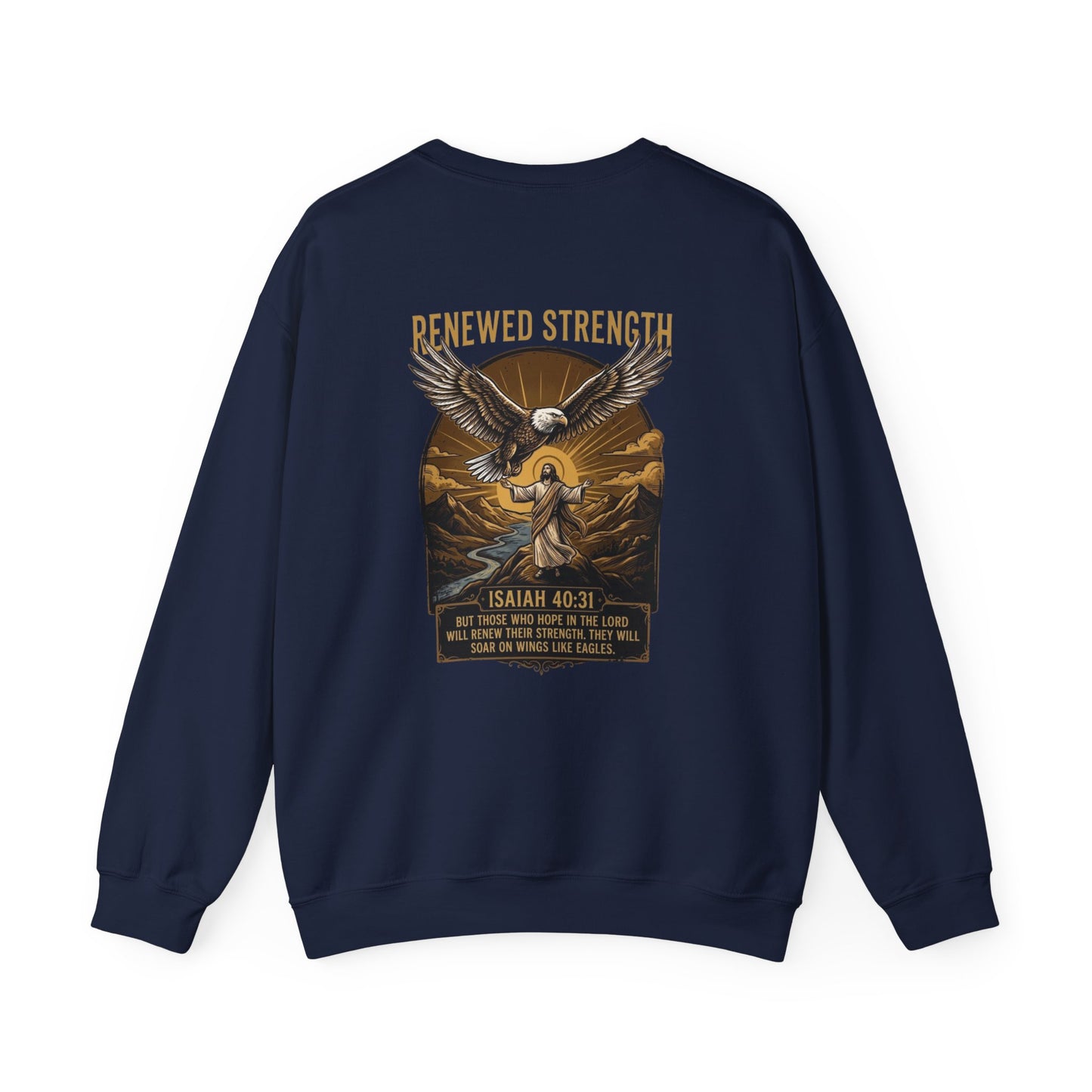 Renewed Strength Unisex Christian Sweatshirt | GV Gold Monogram Collection Isaiah 40:31 Bible Verse Faith Streetwear Apparel