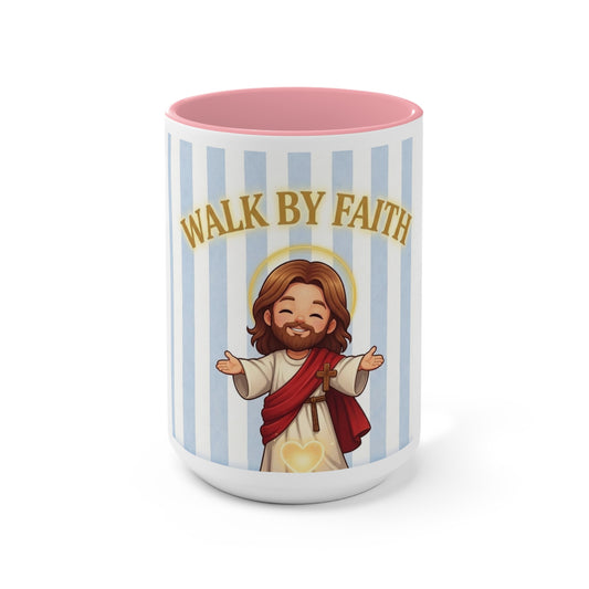 Faith-Based Christian Mug – Walk By Faith Jesus Coffee Cup | Encouraging Religious Gift for Christians | Inspirational Christian Drinkware