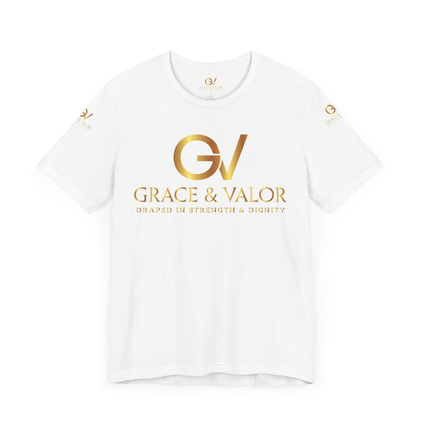 GV All Gold font God Favors - Grace & Valor Unisex Jersey Short Sleeve Tee - Strength & Dignity Apparel