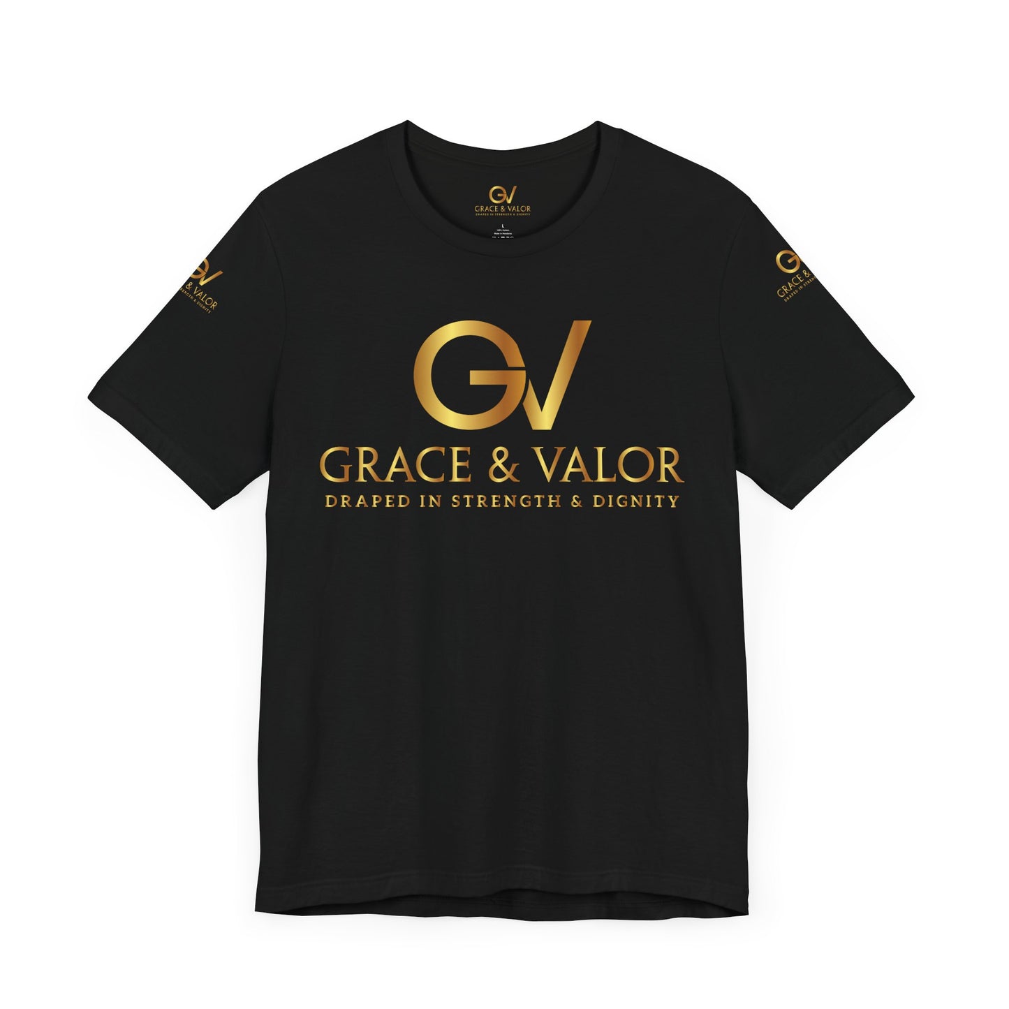 GV All Gold font God Favors - Grace & Valor Unisex Jersey Short Sleeve Tee - Strength & Dignity Apparel