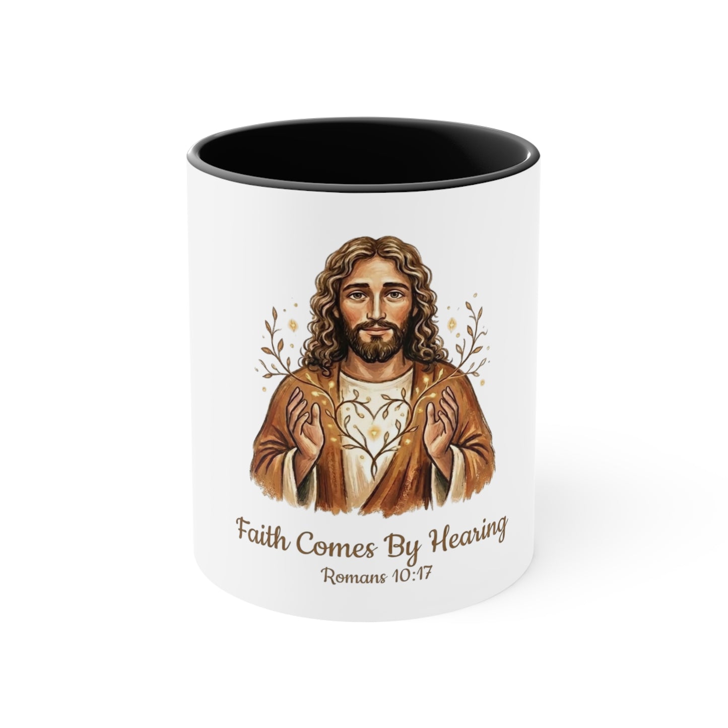 Faith-Based Christian Mug – Faith Comes By Hearing Jesus Coffee Cup | Encouraging Religious Gift for Christians | Inspirational Christian Drinkware