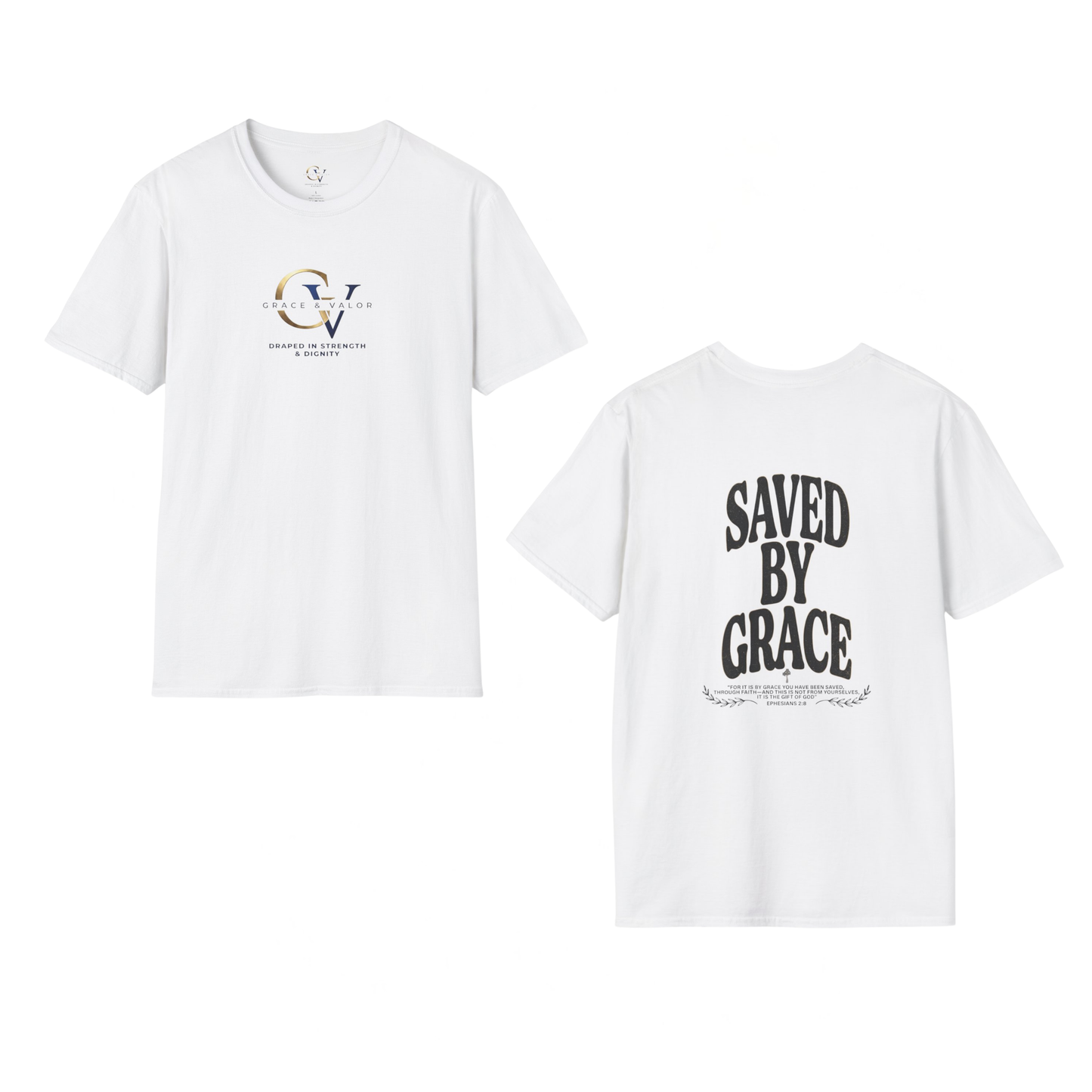 Saved by Grace Unisex Christian T-Shirt | Grace and Valor Signature Collection Ephesians 2:8 Bible Verse Faith Streetwear Apparel