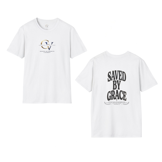 Saved by Grace Unisex Christian T-Shirt | Grace and Valor Signature Collection Ephesians 2:8 Bible Verse Faith Streetwear Apparel