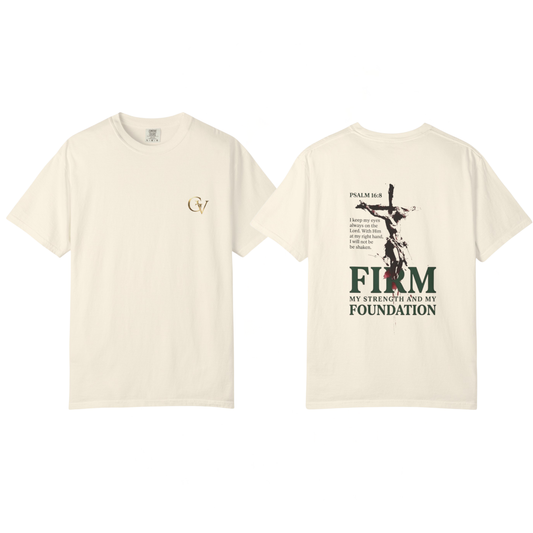 Firm Foundation Unisex Christian T-Shirt | GV Gold Monogram Collection Psalm 16:8 Bible Verse Faith Streetwear Apparel