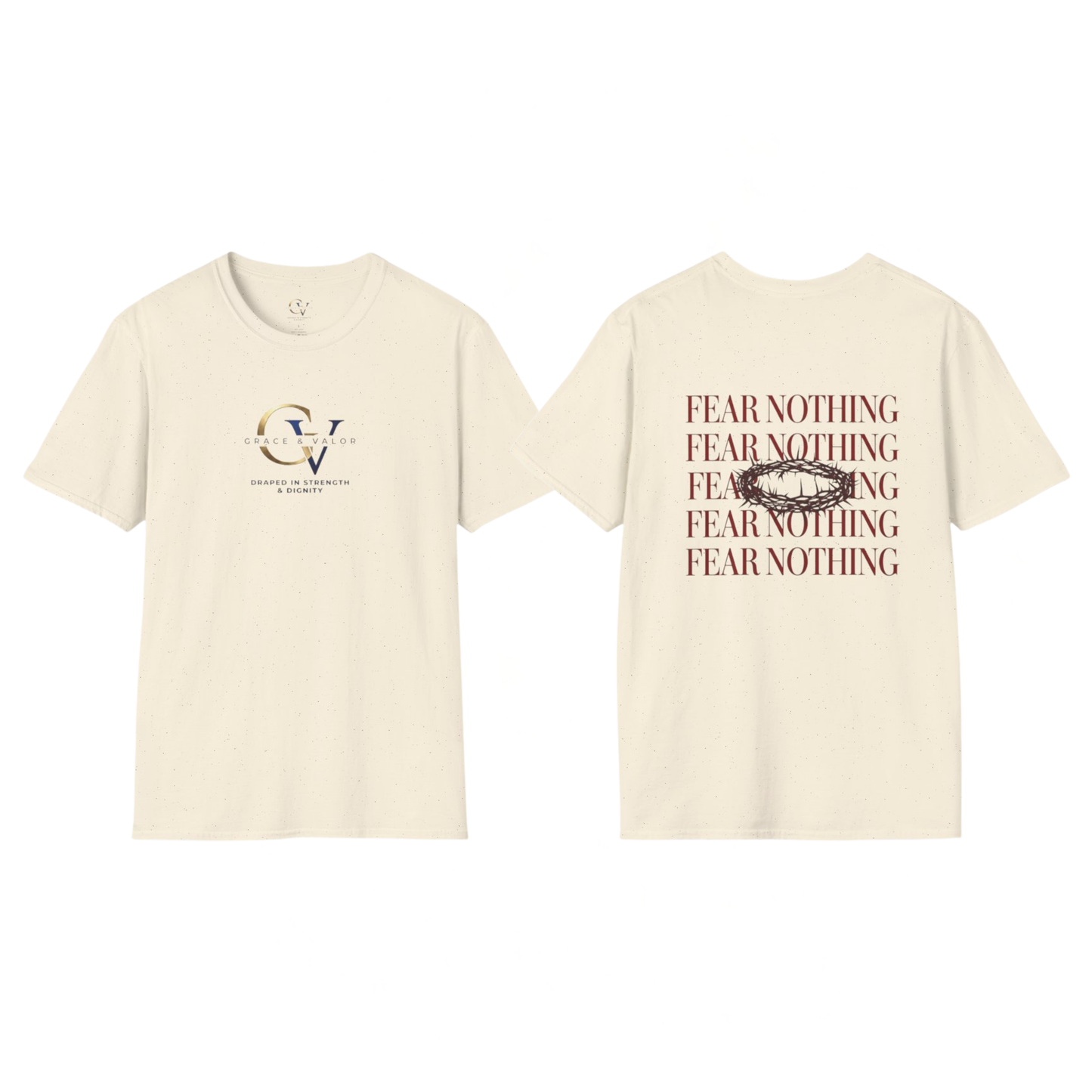 Fear Nothing Unisex Christian T-Shirt | Grace and Valor Signature Collection Faith Over Fear Joshua 1:9 Bible Verse Streetwear Apparel