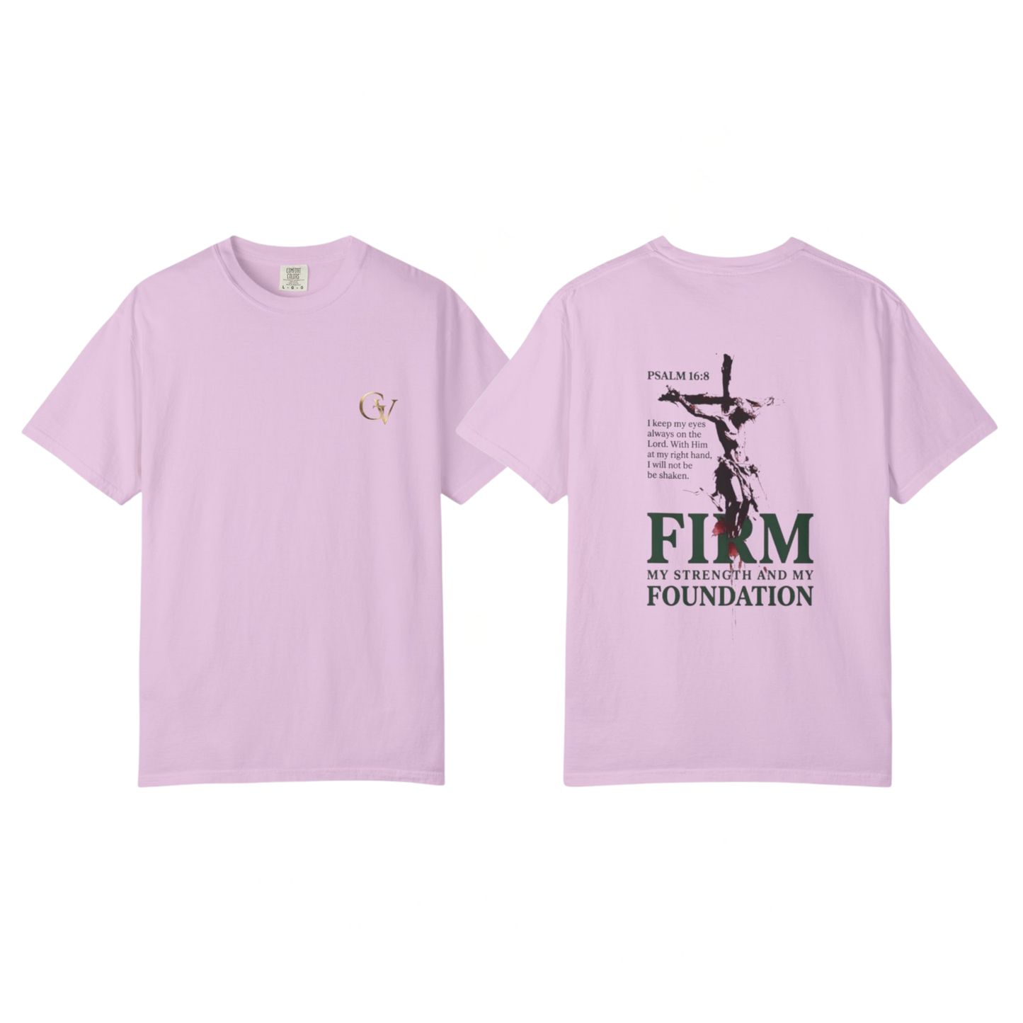 Firm Foundation Unisex Christian T-Shirt | GV Gold Monogram Collection Psalm 16:8 Bible Verse Faith Streetwear Apparel