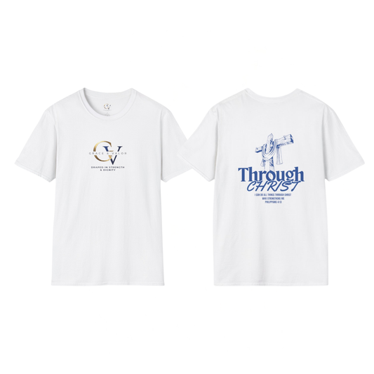 Through Christ Unisex Christian T-Shirt |  Grace and Valor Signature Collection Philippians 4:13 Bible Verse Faith Streetwear Apparel