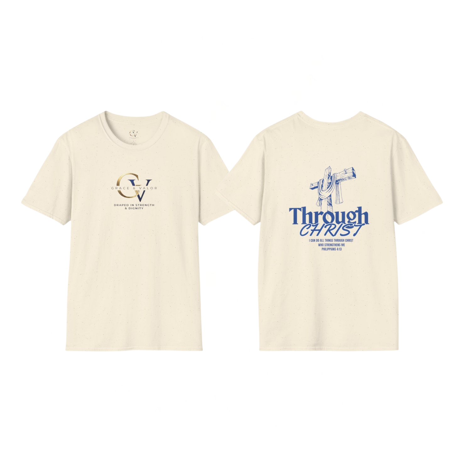 Through Christ Unisex Christian T-Shirt |  Grace and Valor Signature Collection Philippians 4:13 Bible Verse Faith Streetwear Apparel