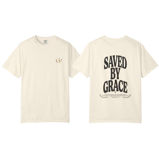 Saved by Grace Unisex Christian T-Shirt | GV Gold Monogram Collection Ephesians 2:8 Bible Verse Faith Streetwear Apparel