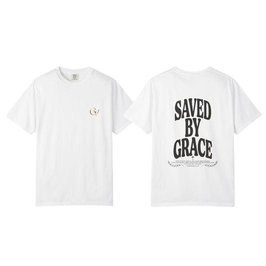 Saved by Grace Unisex Christian T-Shirt | GV Gold Monogram Collection Ephesians 2:8 Bible Verse Faith Streetwear Apparel