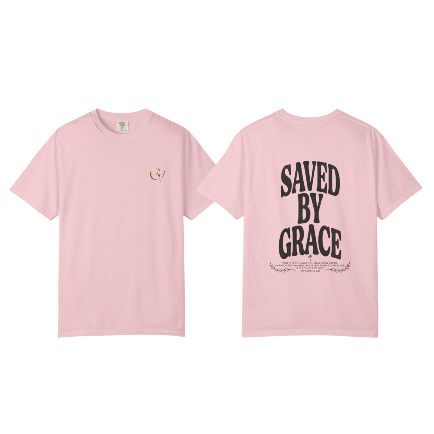 Saved by Grace Unisex Christian T-Shirt | GV Gold Monogram Collection Ephesians 2:8 Bible Verse Faith Streetwear Apparel